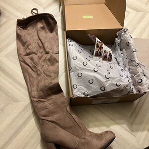 Journee Collection Taupe Over-the-Knee Suede Boots